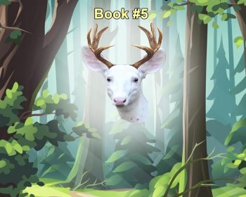 The image shows the cover of a book titled "Chogan and the Vision Quest Book #5: A Native American Novel." The cover features a white deer with antlers set against a lush forest background. Various shades of green from the trees and plants dominate the scene.